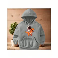 Moletom Canguru Infantil Com Bolso E Capuz Para o Inverno Casual Estampa Astronalta E Dinossauro