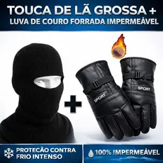 Kit Touca Ninja Balaclava + Luva De Couro Impermeável Térmica Motoqueiro Motociclista