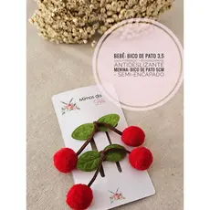 Laço de cabelo cerejinha par de menina presilha de laço cereja