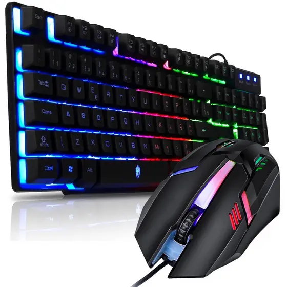 Kit Gamer Teclado Hawke Eg206 Semi mecânico + Mouse óptico Led 7 Cores 1200Dpi