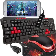 Kit Gamer Mobilador Teclado ABNT2 + Mouse + Pad + Hub - Ideal p/ Celular