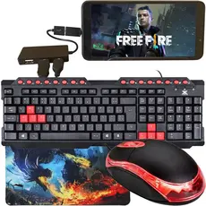 Kit Mobilador Completo Teclado Gamer Preto Vermelho + Mouse Óptico Preto Vermelho + Mouse Pad + Cabos