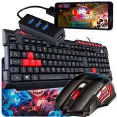 Kit Gamer Para Celular Com Teclado + Mouse X7 + Mouse Pad Fortrek Preto + Acessórios