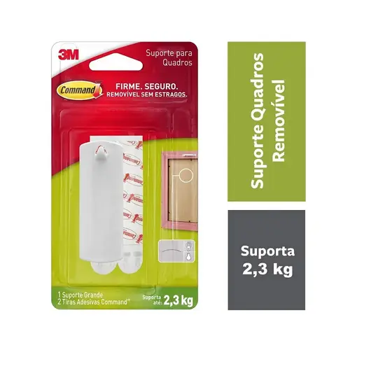 Suporte Adesivo Quadros Command Branco Grande Ate 2,3k 3M, 1K Tekbond