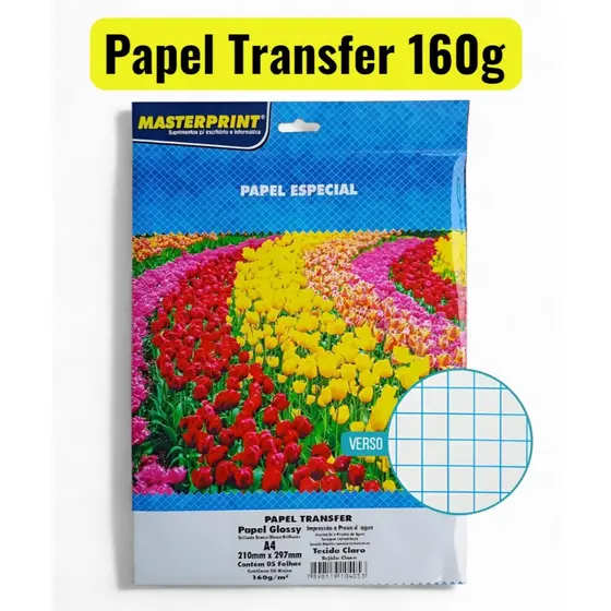 Papel Transfer Para Tecido Claro 160g A4 Pacote 5 Folhas Masterprint