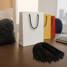 Cordão Preto com Ponteira Preta 35cm Polipropileno Reforçado Alça de Sacola Kit 50un Embalagem Roupa
