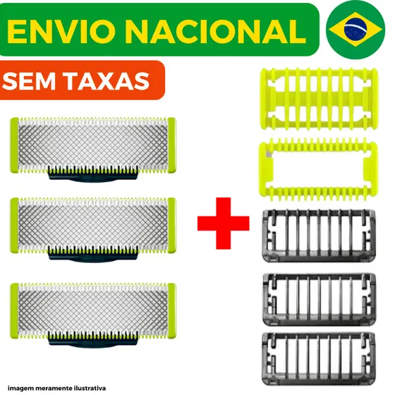 Lâminas Refil + Pente Para Barbeador Philips OneBlade e One Blade Pro