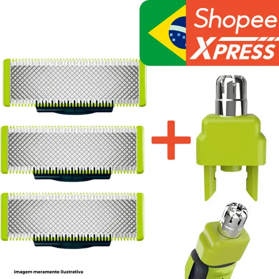 Lâmina Refil + Aparador Nasal Para Barbeador Philips OneBlade e OneBlade Pro
