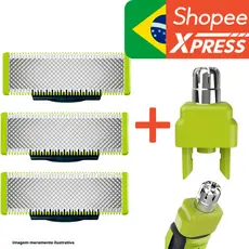 Lâmina Refil + Aparador Nasal Para Barbeador Philips OneBlade e OneBlade Pro