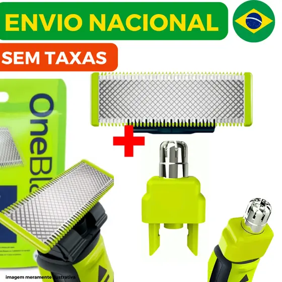 Lâminas Refil + Aparador Nasal Para Barbeador Philips OneBlade e One Blade Pro