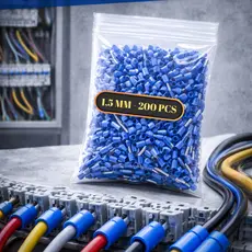 Kit 200 Terminal Ilhós Tubular 1,5mm² Azul Cabo Elétrico