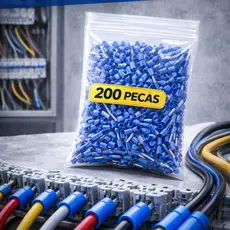 Kit Terminal Ilhós Tubular 200 Peças Azul 1,00mm 1,5mm 2,5mm 4mm e 6mm