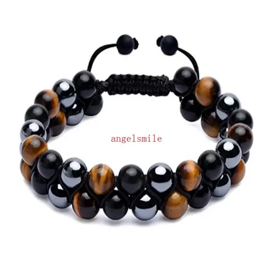 Pulseira Tripla Para Proteção Sorte Prosperidade Hematita Preta Obsidiana Pedra Olho Tigre