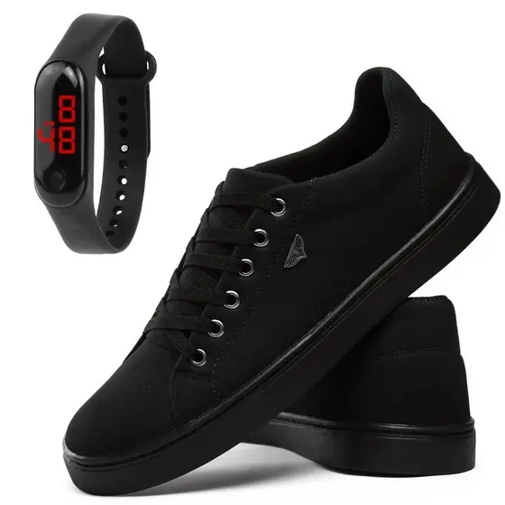 Sapatenis Tênis Casual Masculino Com Relgoio Digital Fino