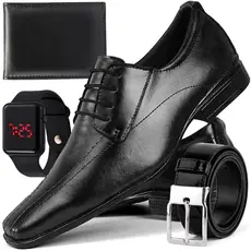 Kit Sapato Social Masculino Bico Fino Casual com Relogio
