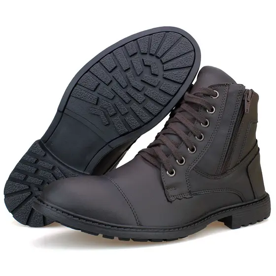 Bota Casual Masculina Urbana Café Coturno Ziper Ajustável Sapatofranca