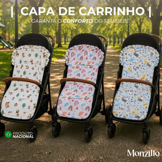 CAPA DE CARRINHO PROTETORA COLCHONETE MACIO PARA BEBE UNIVERSAL COM PASSADORES JÁ ABERTOS