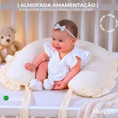Almofada de Amamentação com Babado e Laço Extra Grande Algodão ziper e refil Diversas Cores Unissex