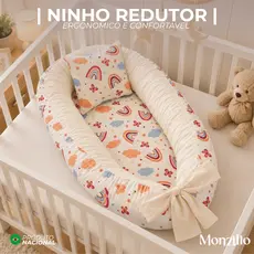 NINHO REDUTOR DE BERÇO BABY PERCAL 100% ALGODÃO COM REFIL ZIPER ESTAMPADO