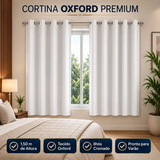 Cortina Oxford Premium Sala Quarto Janela Ilhós Cromado Tecido Premium Diversas Cores