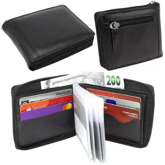 ⭐Ganhe um chaveiro⭐ - Carteira Masculina Couro Legitimo Ziper Duas Divisão Cod830