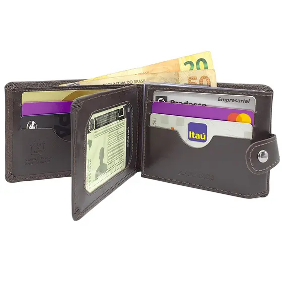 Carteira Masculina Grande Couro Legítimo Bovino Na Caixa ref. 560 Marrom ⭐Ganhe um chaveiro⭐