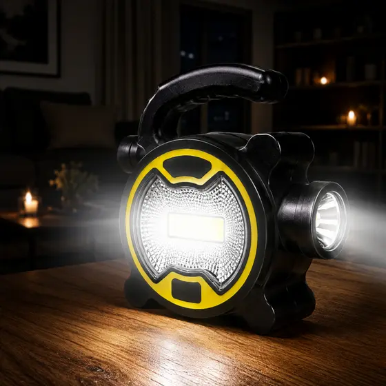 Lanterna Refletor De Led 2 Em 1 A Pilha Luminária De Mão E Mesa Com Luz Forte Dupla
