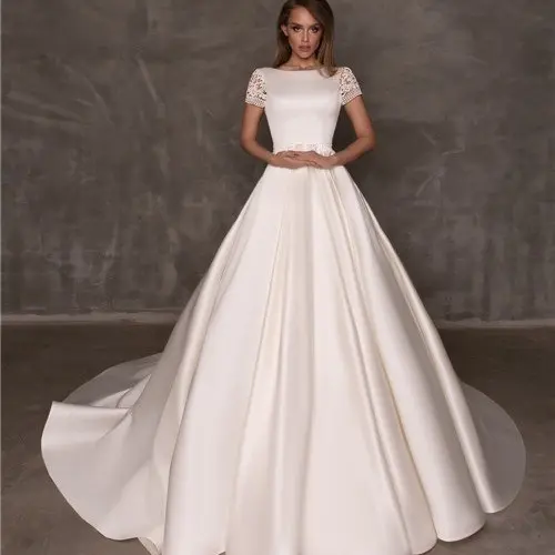 Vestido De Noiva Elegante Com Bolso Boho Chic Princesa Cetim