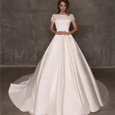 Vestido De Noiva Elegante Com Bolso Boho Chic Princesa Cetim