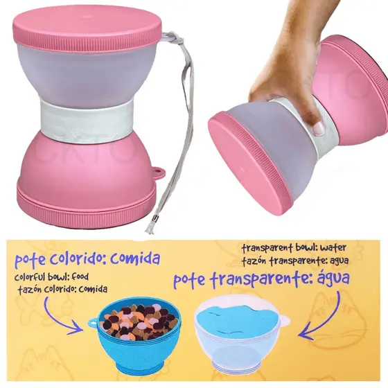 Pote De Passeio Para Cães Com 2 Divisões cores diversas - Lancheira Pet para Água e Ração muito prático
