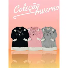 Vestido manga longa em moletom flanelado inverno menina infantil Rolu