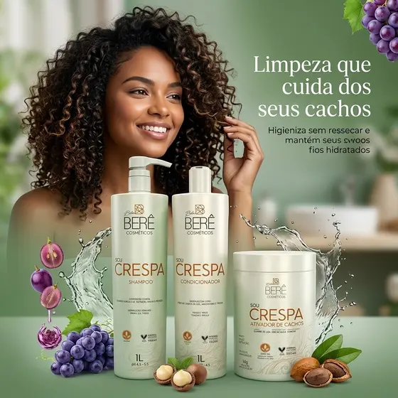 Kit Shampoo Condicionador e Ativador Sou Crespa Bela Nutrição e Definição para Cabelos Crespos e Cacheados
