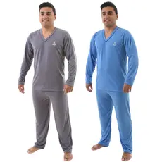 Kit 2 Pijama Masculino Longo Adulto Blusa Manga Comprida e Calça Inverno Noite