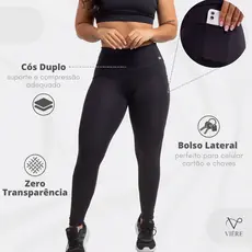 Legging Fitness Feminina Zero Transparência Cintura Alta com Cós Duplo com Bolso Academia - VIÉRE