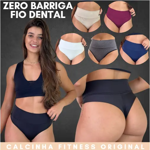 Kit 6 Calcinhas Fitness Modeladoras com Cós Alto e Fio Dental Duplo - VIÉRE