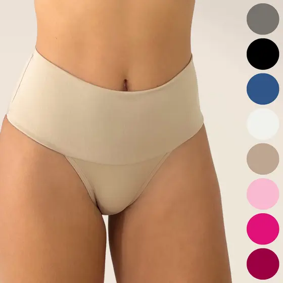 Kit 5 Calcinhas Cós Alto Duplo Modeladora Cores Sortidas Segura Barriga Viére