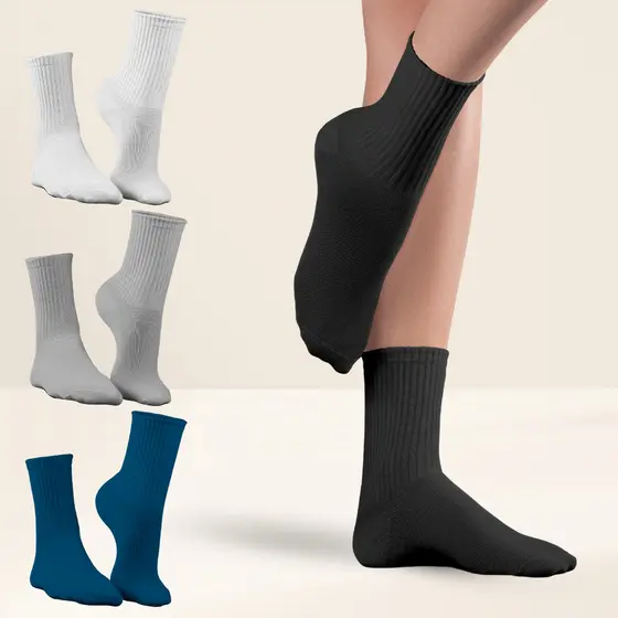 Kit Até 12 Pares Meia Feminina Cano Longo Respiravel Confortavel Em Cores Sortidas