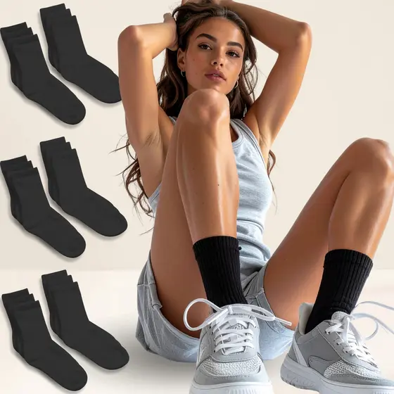 Kit 9 Pares Meia Feminina Cano Médio Preta Respiravel Estilo