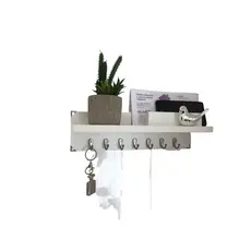 Porta Chaves e Cartas mdf branco com prateleira organizador decoração  moderno design  ferragem cor prata