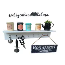 Prateleira com ganchos Organizador para temperos COZINHA / utensílios de cozinha mdf branco