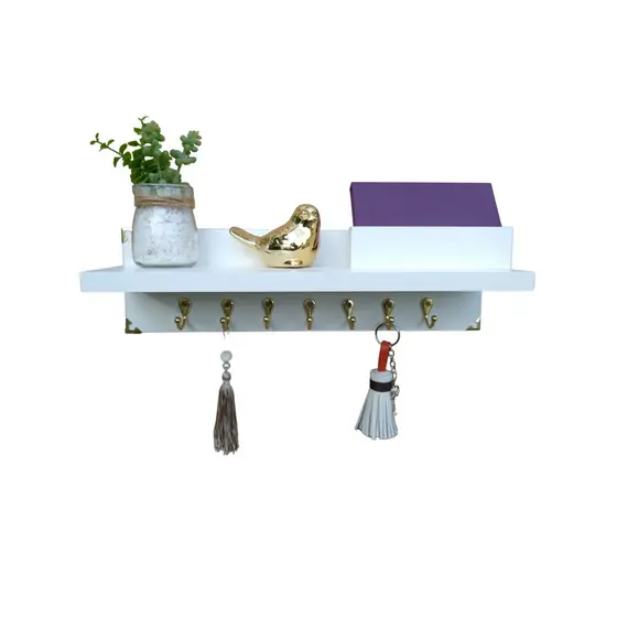 Porta Chaves e Cartas organiza oca  mdf branco com prateleira organizador decoração dourada moderno design  ferragem dourado