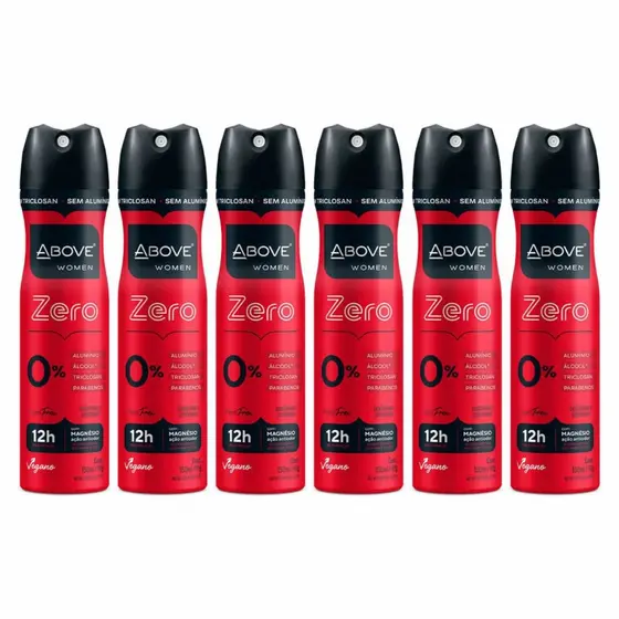 6X Desodorante Aerosol Above Women Feel Free Zero Alumínio 150ml