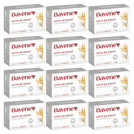 Kit 12 Sabonetes Vegetal Leite de Aveia Davene Hipo Alergênico 90g