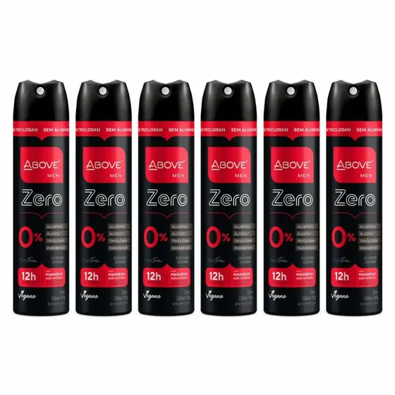 6X Desodorante Aerosol Above Men Feel Free Zero Alumínio 150ml