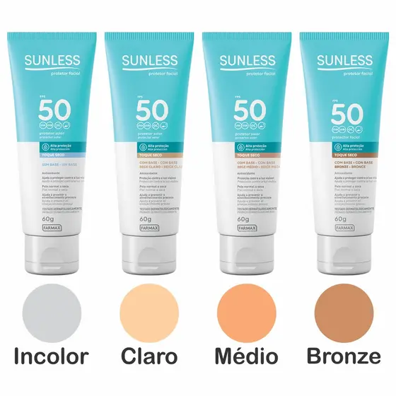 Protetor Solar Facial Sunless FPS 50 Farmax 60g A Escolher Incolor Bege Claro Médio Bronze