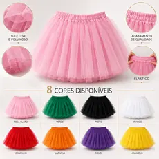 Saia Tule Infantil 30cm Elástica Fantasia Festa Carnaval Colorida