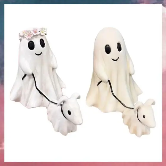 (Rjqx) 2 Peças Estátua De Cachorro Ambulante Fantasma De Halloween : Andando Seu Estátuas Estatueta Assustador
