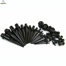 Kit 18 Peças Cones De Orelha Alargador De Acrílico Brinco Maca (Preto)