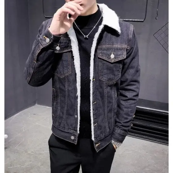 Jaqueta Jeans Masculina Forrada grossa de Inverno Quente