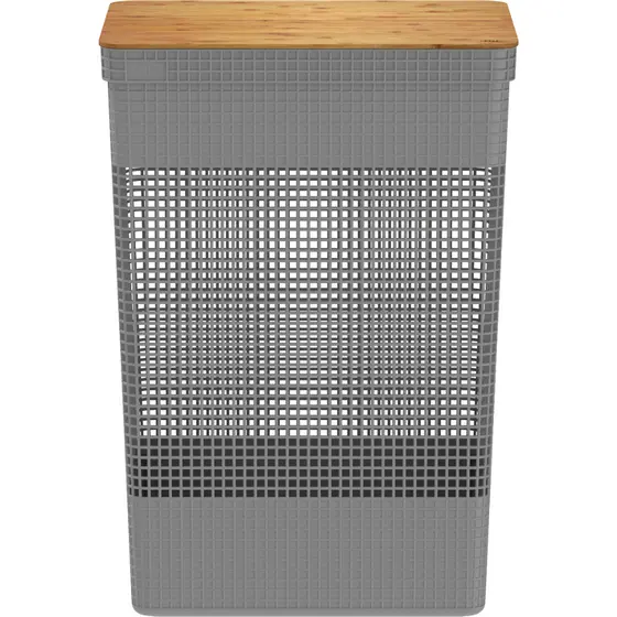 Cesto De Roupas Grid Com Tampa De Bambu 49 Litros - Chumbo OU